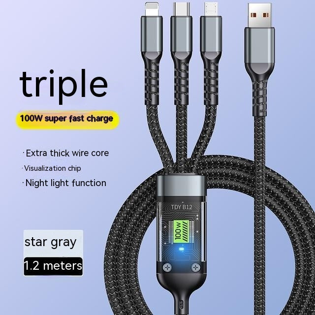 Transparent Super Fast Charging 3-in-1 Data Cable