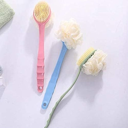 Double sided body bath brush with soft mesh loofah and firm