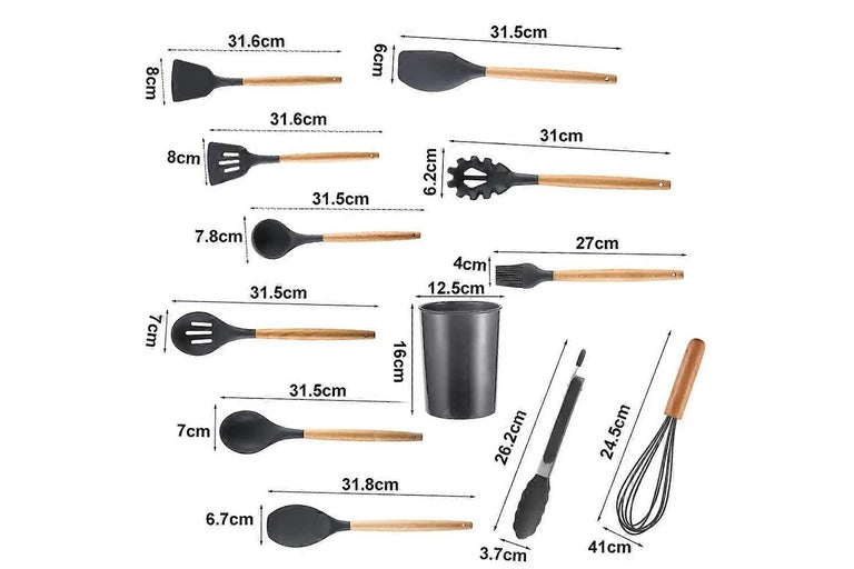 Silicone Non Stick Cooking Spoon Set 12pc