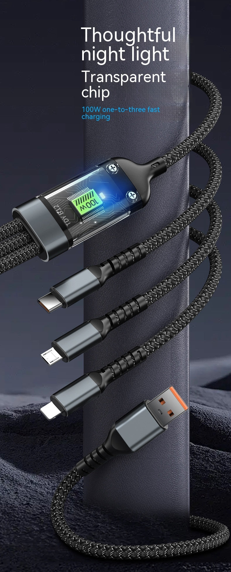 Transparent Super Fast Charging 3-in-1 Data Cable