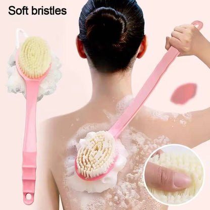 Double sided body bath brush with soft mesh loofah and firm