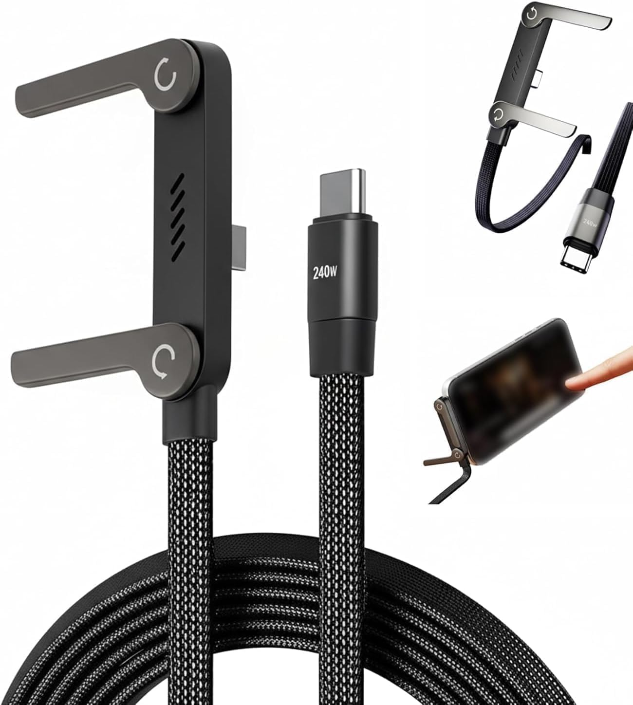 2-in-1 Invisible Holder Charger Cable – 240W Fast Charging