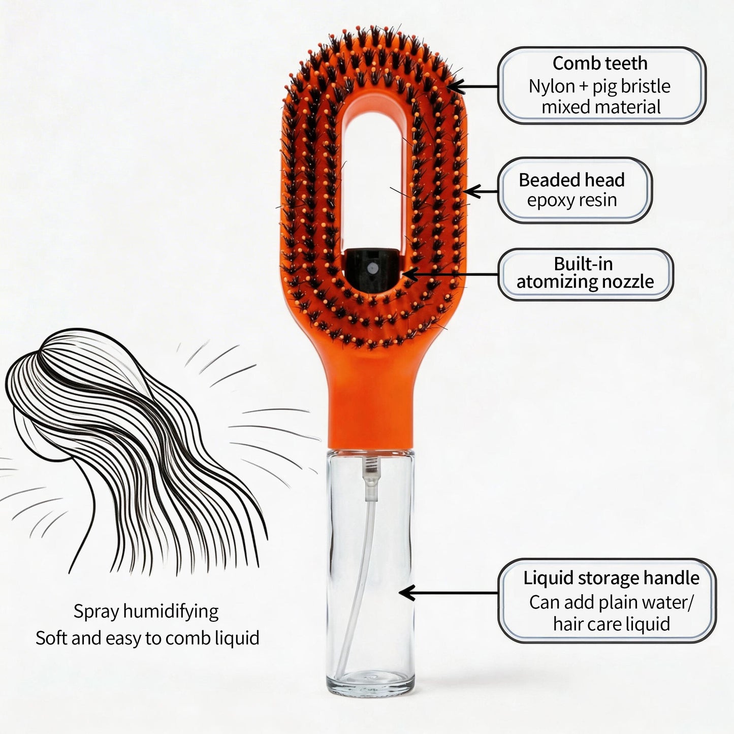 💇 2-in-1 Detangling Hairbrush With Spray Mist