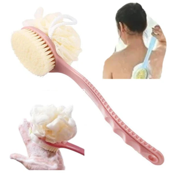Double sided body bath brush with soft mesh loofah and firm