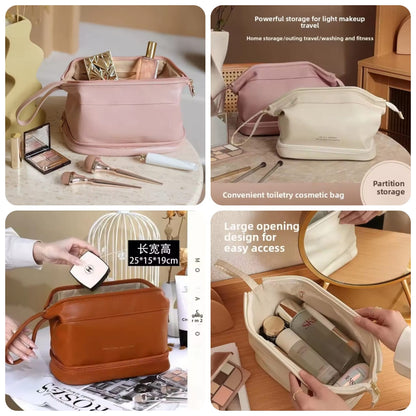 Large Capacity Leather Travel Cosmetic Bag