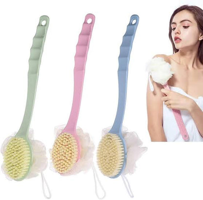 Double sided body bath brush with soft mesh loofah and firm
